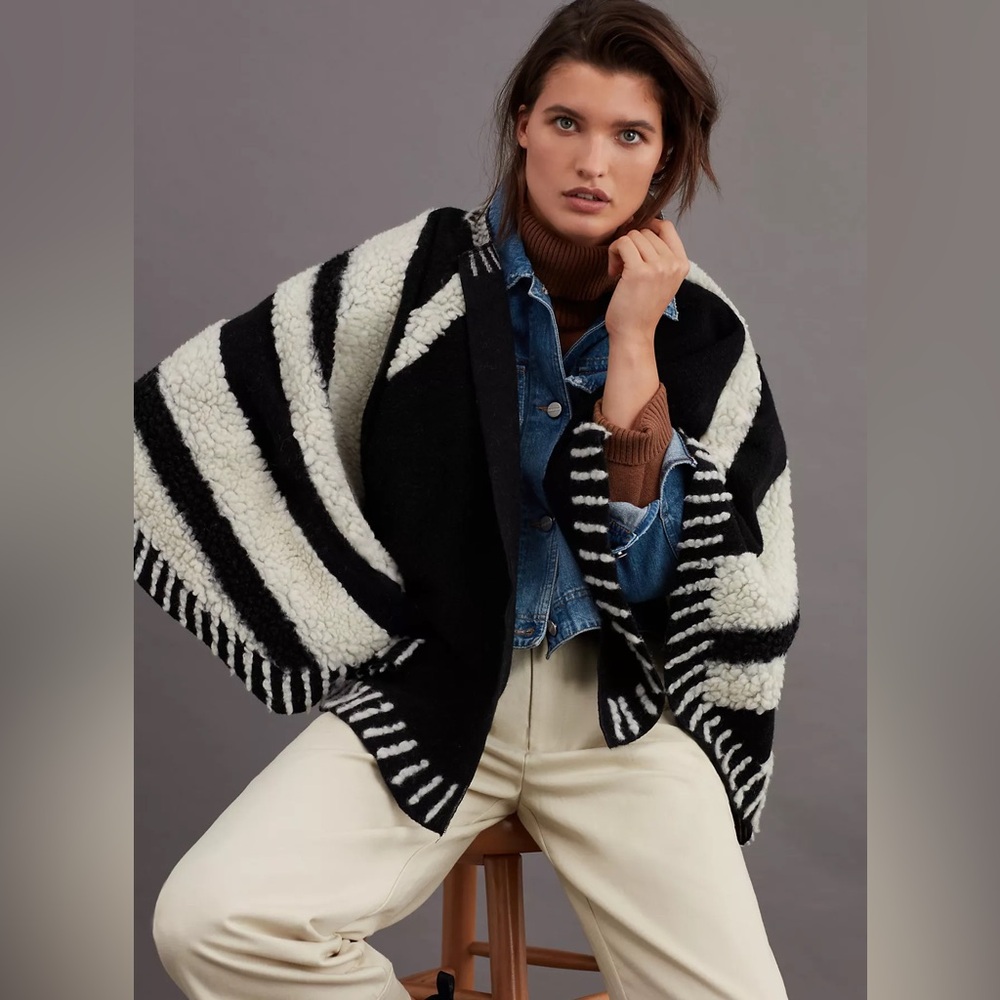 Anthropologie Sherpa Striped Cardigan, O/S - Picture 3 of 10